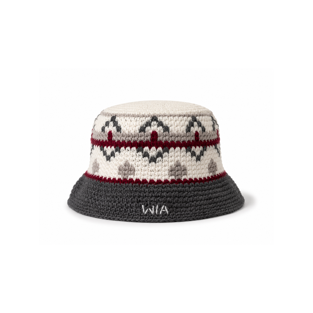 Dark Red & Grey Wool Bucket Hat