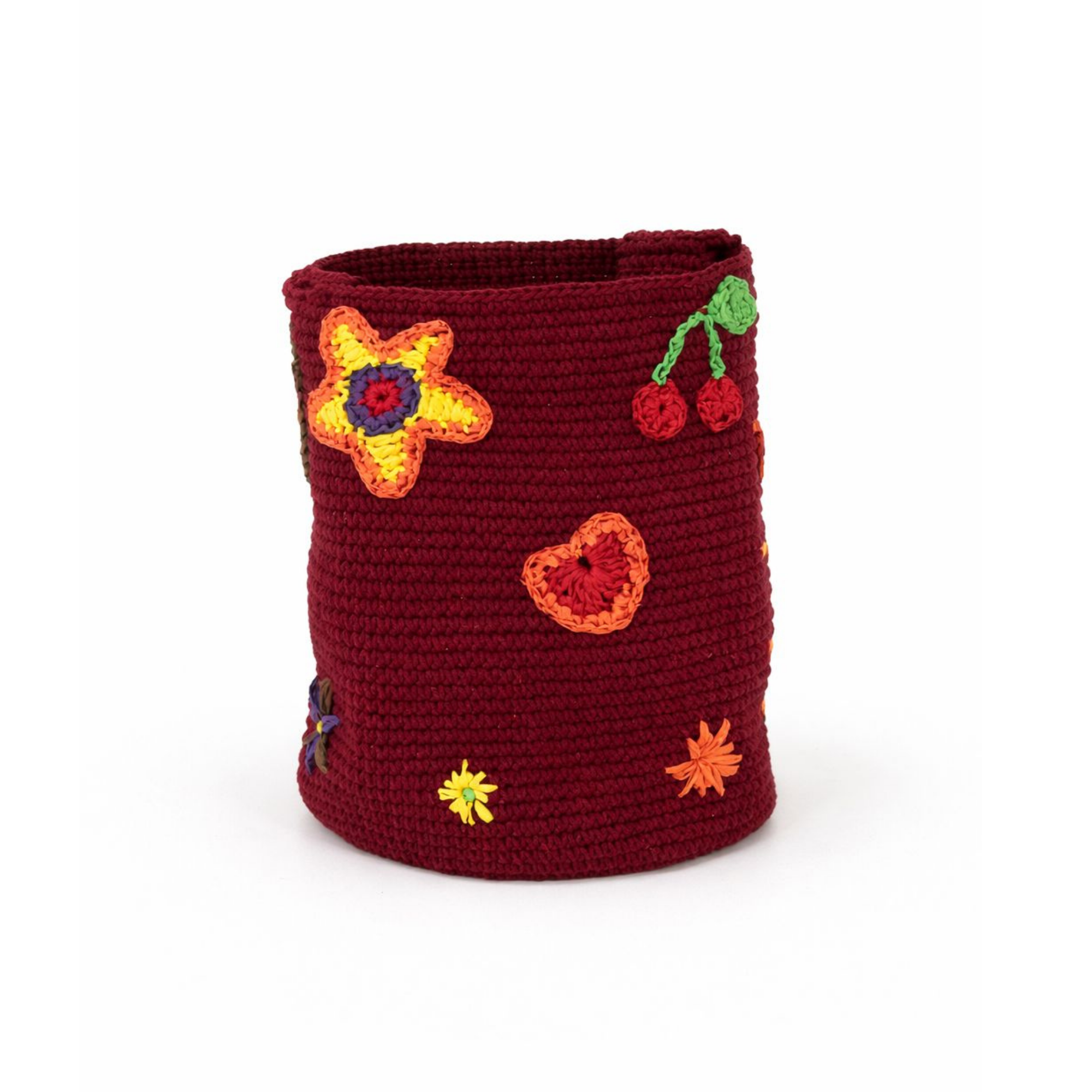 Embroidered Flower Tote in Burgundy