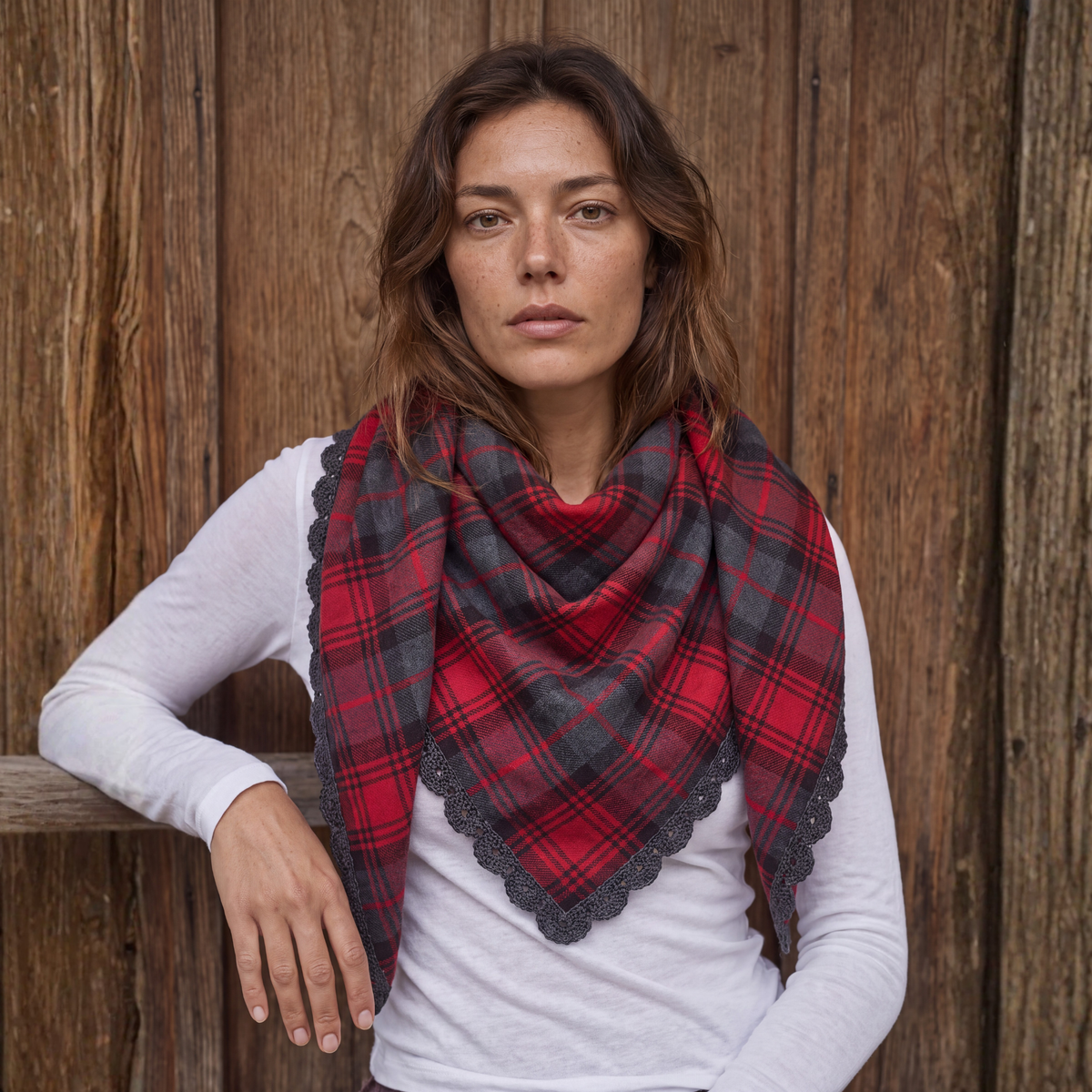 Large Ekosè Shawl Red