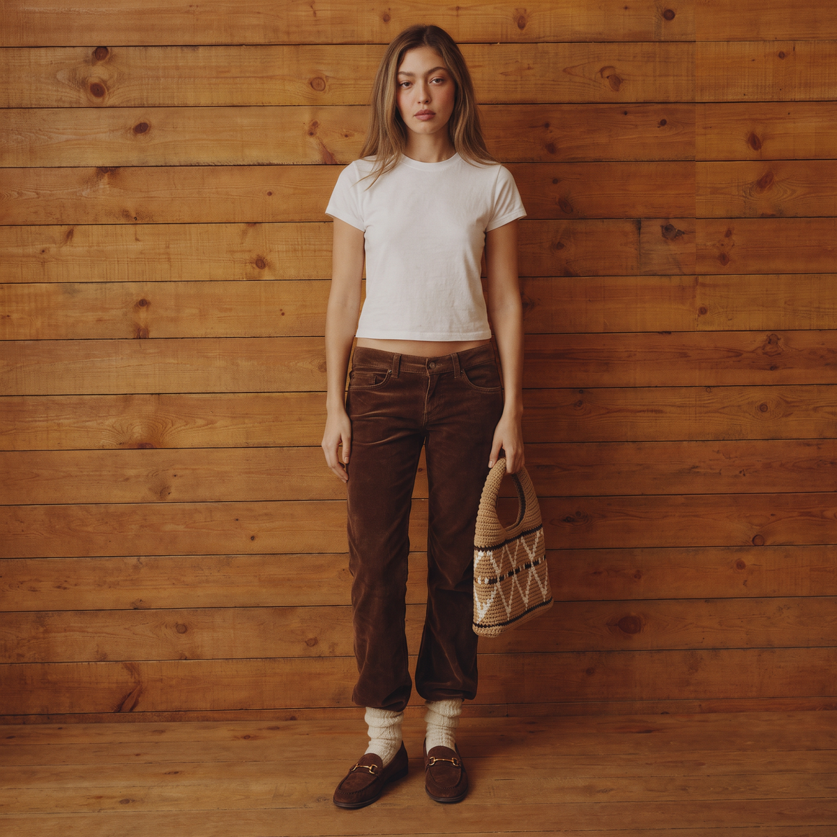 Beige Small Wool Hobo Bag