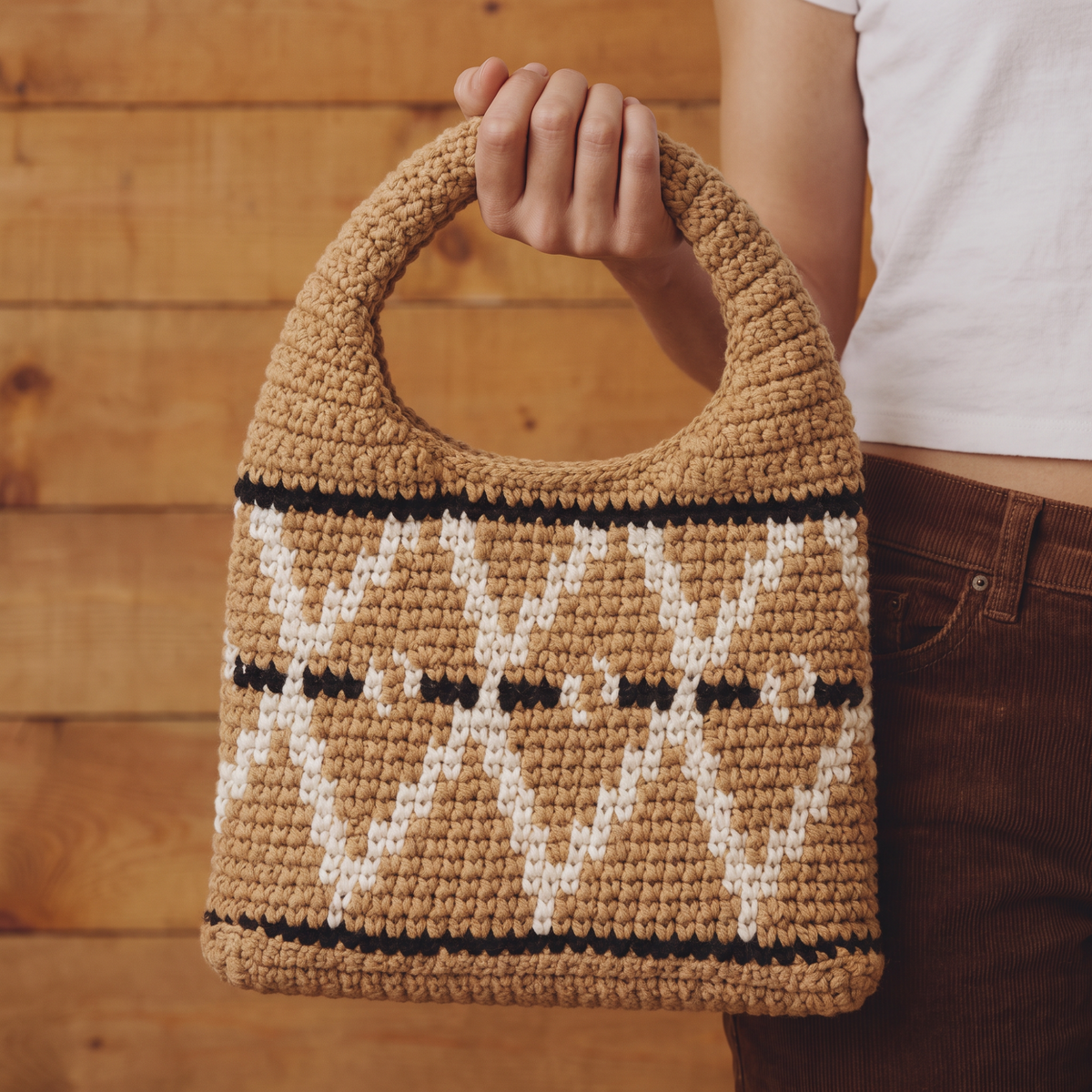 Beige Small Wool Hobo Bag