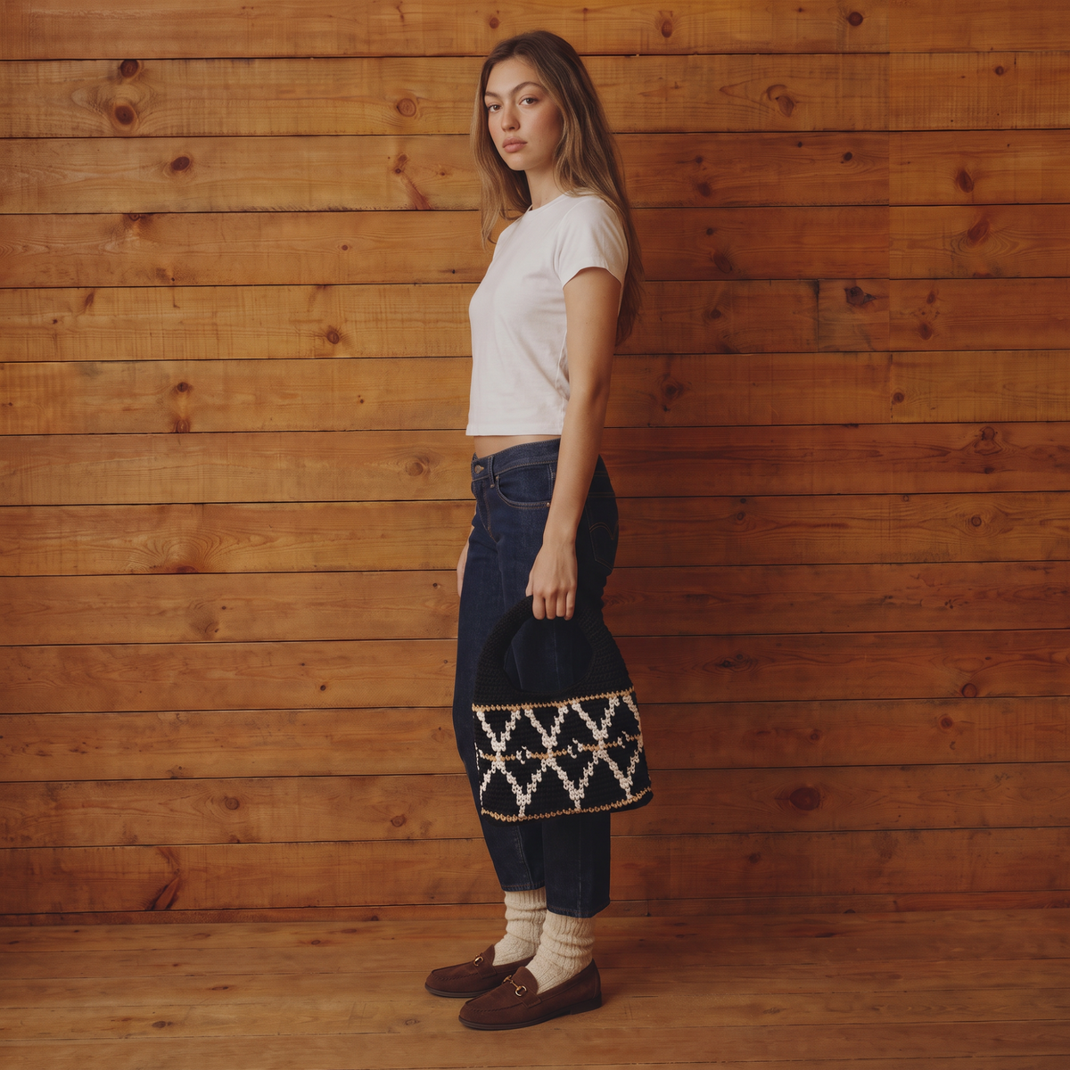 Black Small Wool Hobo Bag