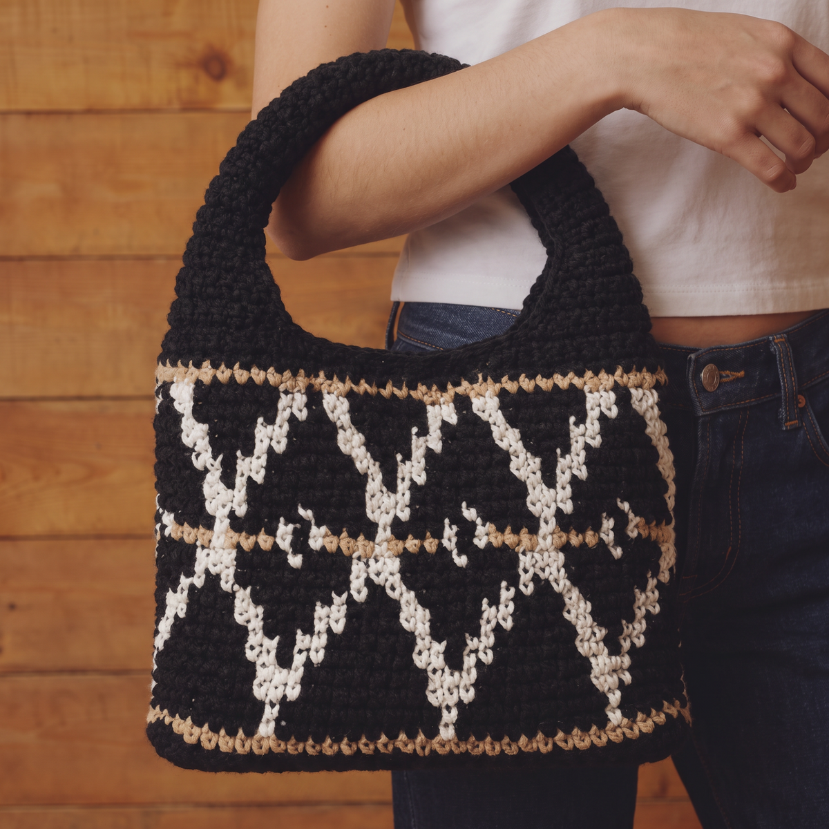 Black Small Wool Hobo Bag