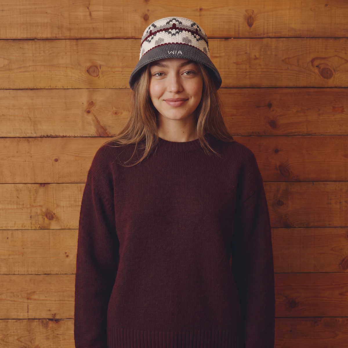 Dark Red & Grey Wool Bucket Hat