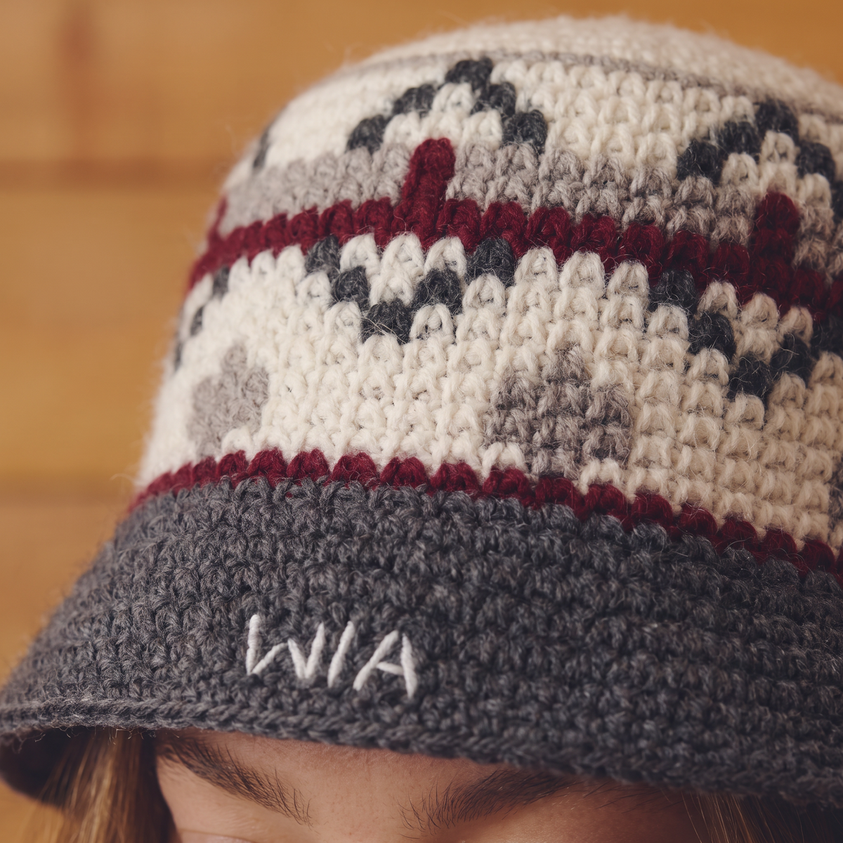 Dark Red & Grey Wool Bucket Hat