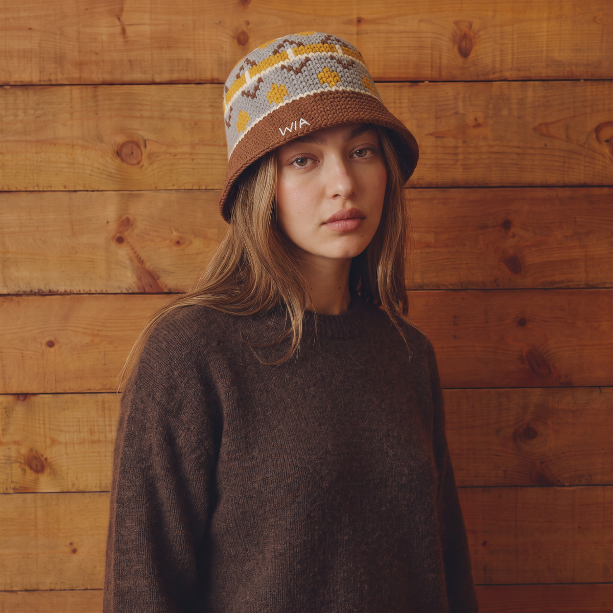 Yellow & Brown Wool Bucket Hat