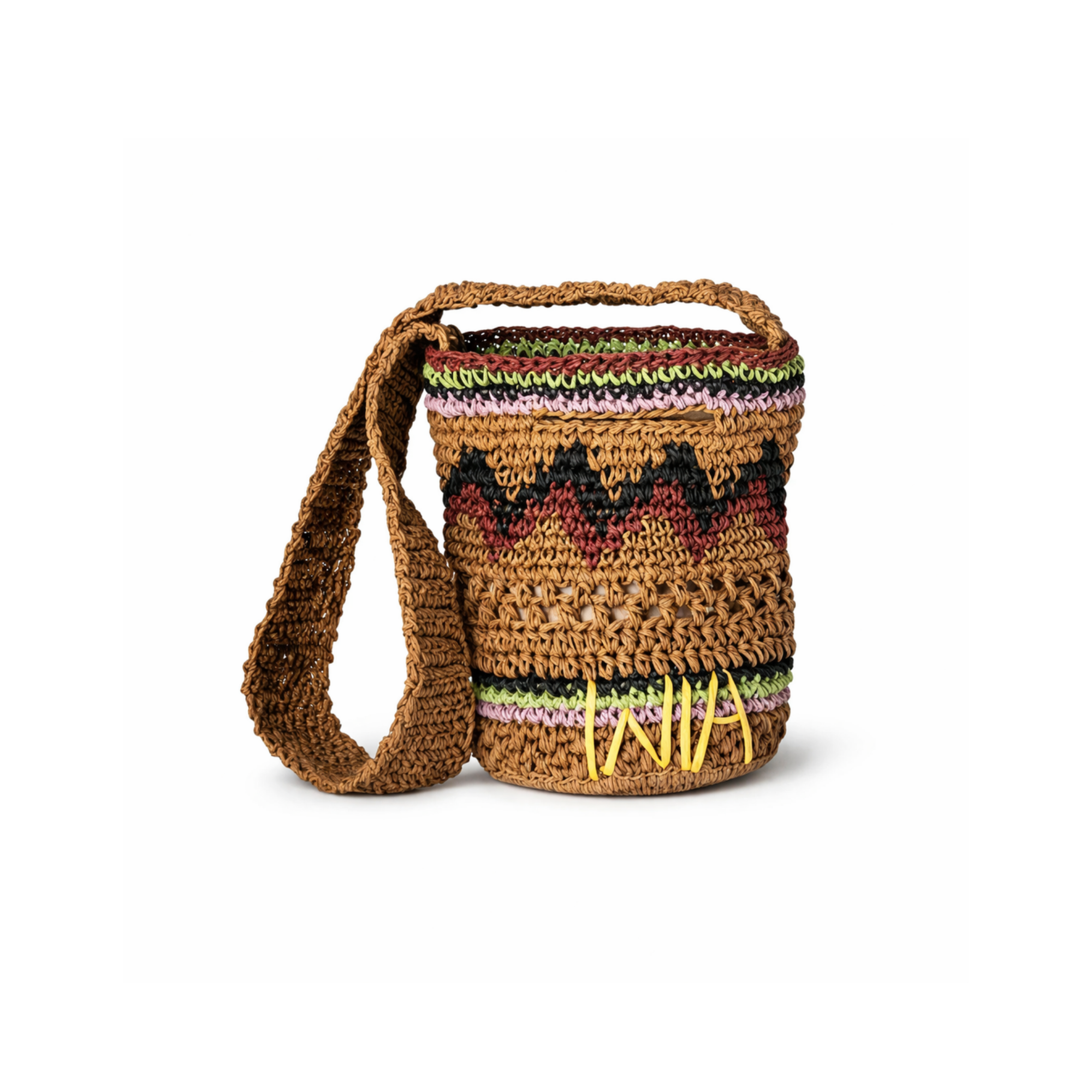 Straw Mini Bucket Bag in Beige
