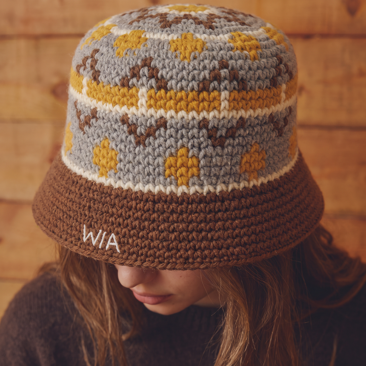 Yellow & Brown Wool Bucket Hat