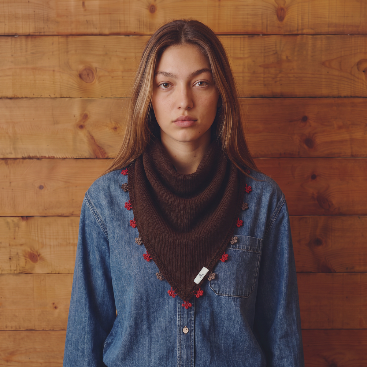 Brown Small Embroidered Bandana