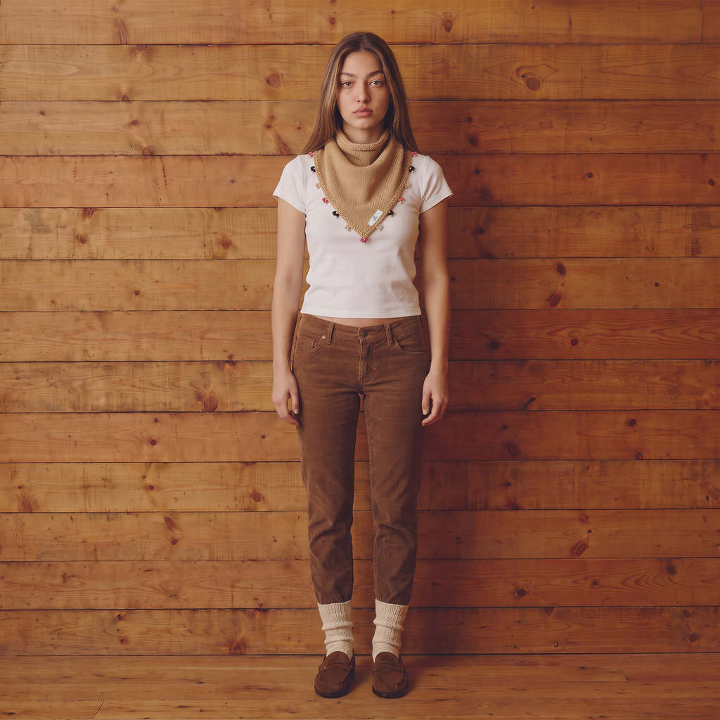 Beige Small Embroidered Bandana