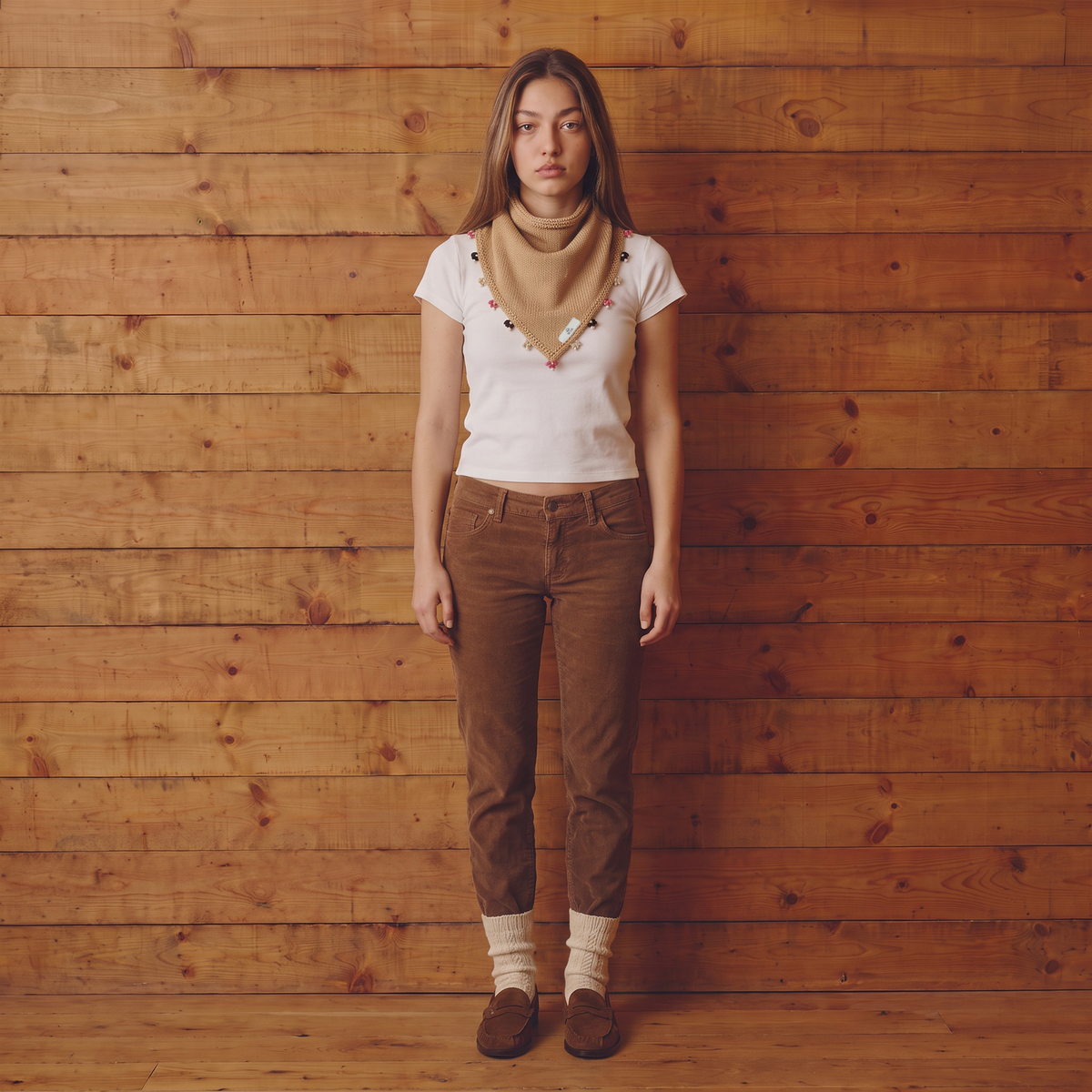 Beige Small Embroidered Bandana