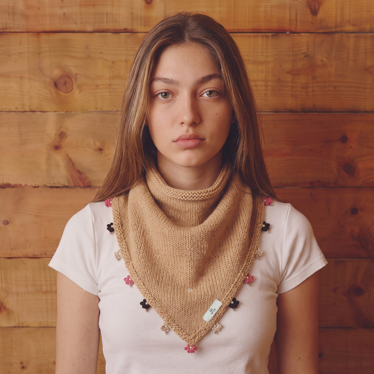 Beige Small Embroidered Bandana