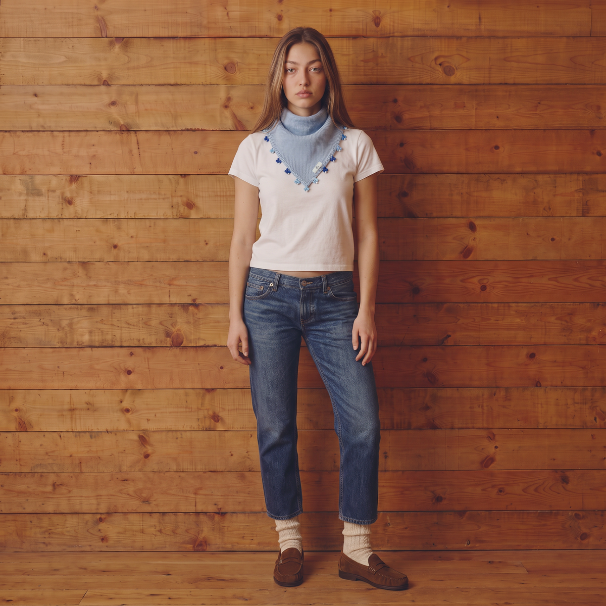 Baby Blue Small Embroidered Bandana