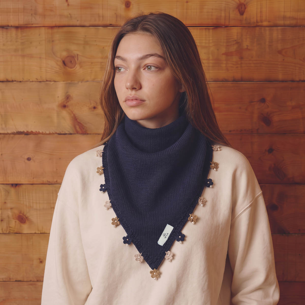Navy Small Embroidered Bandana