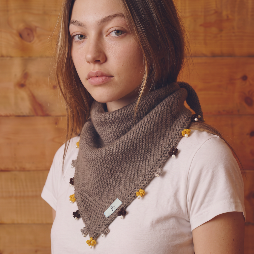 Grey Small Embroidered Bandana