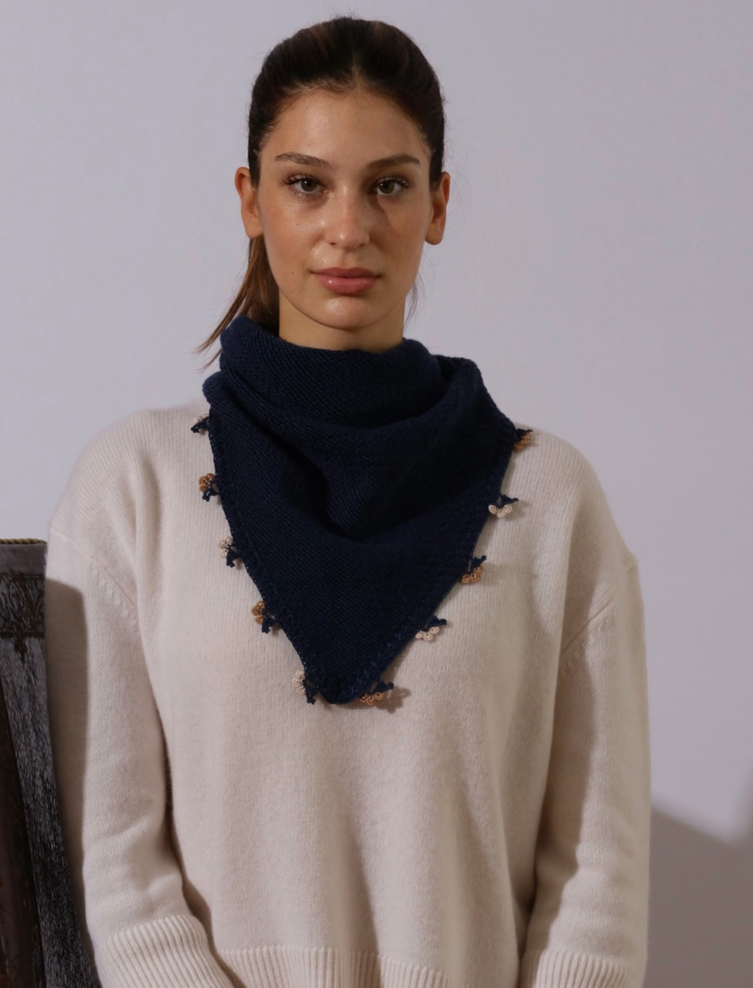 Navy Small Embroidered Bandana
