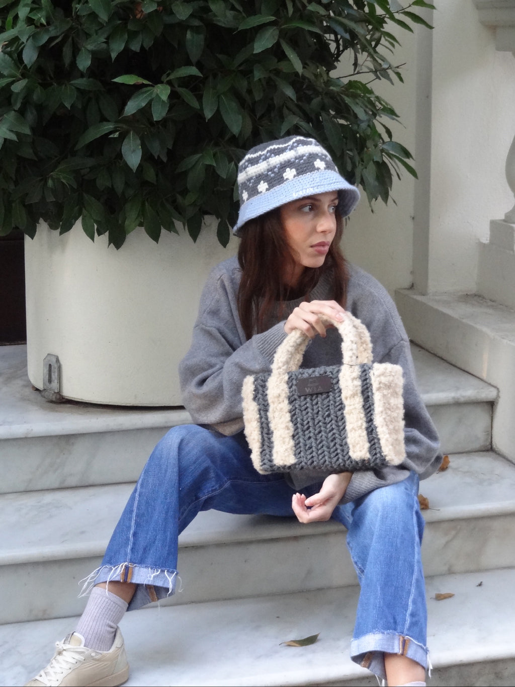 Grey Teddy Mini Tote Bag