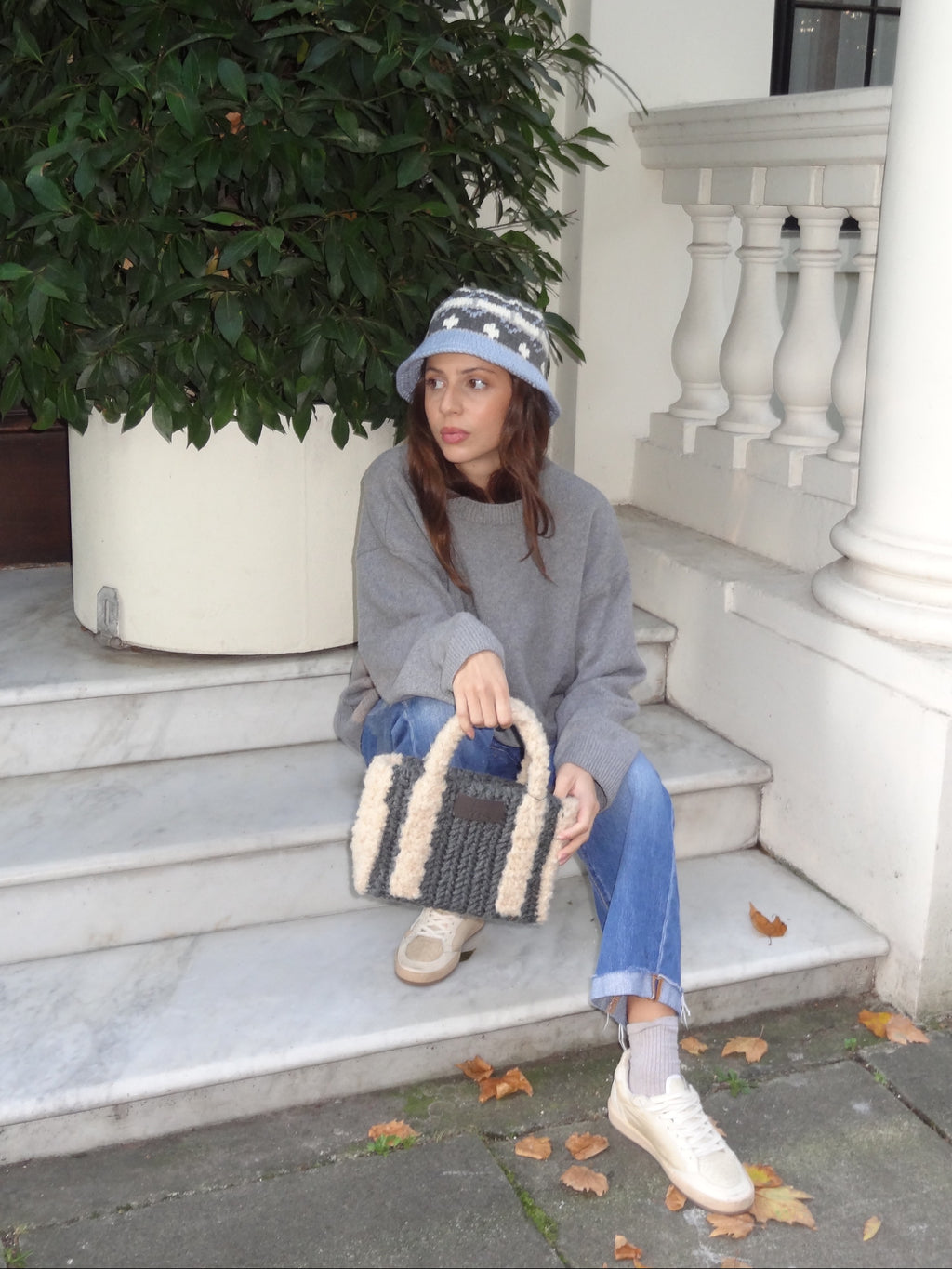 Baby Blue and Grey Wool Bucket Hat