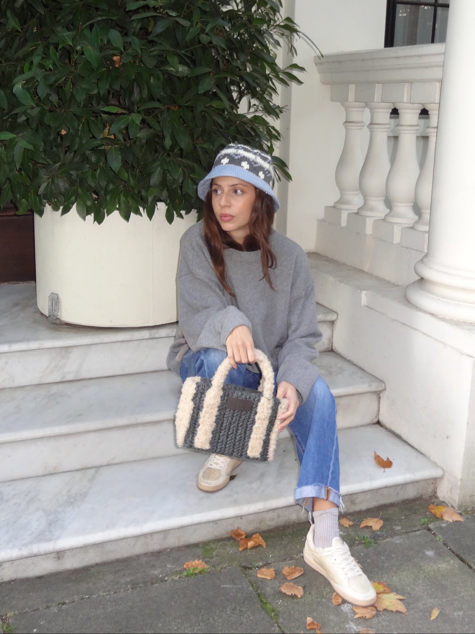 Baby Blue and Grey Wool Bucket Hat