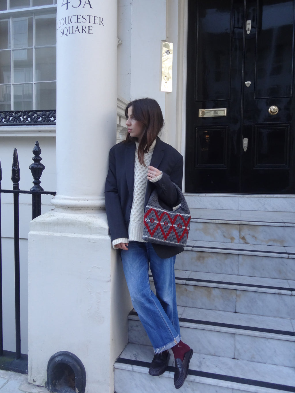 Grey Small Wool Hobo Bag