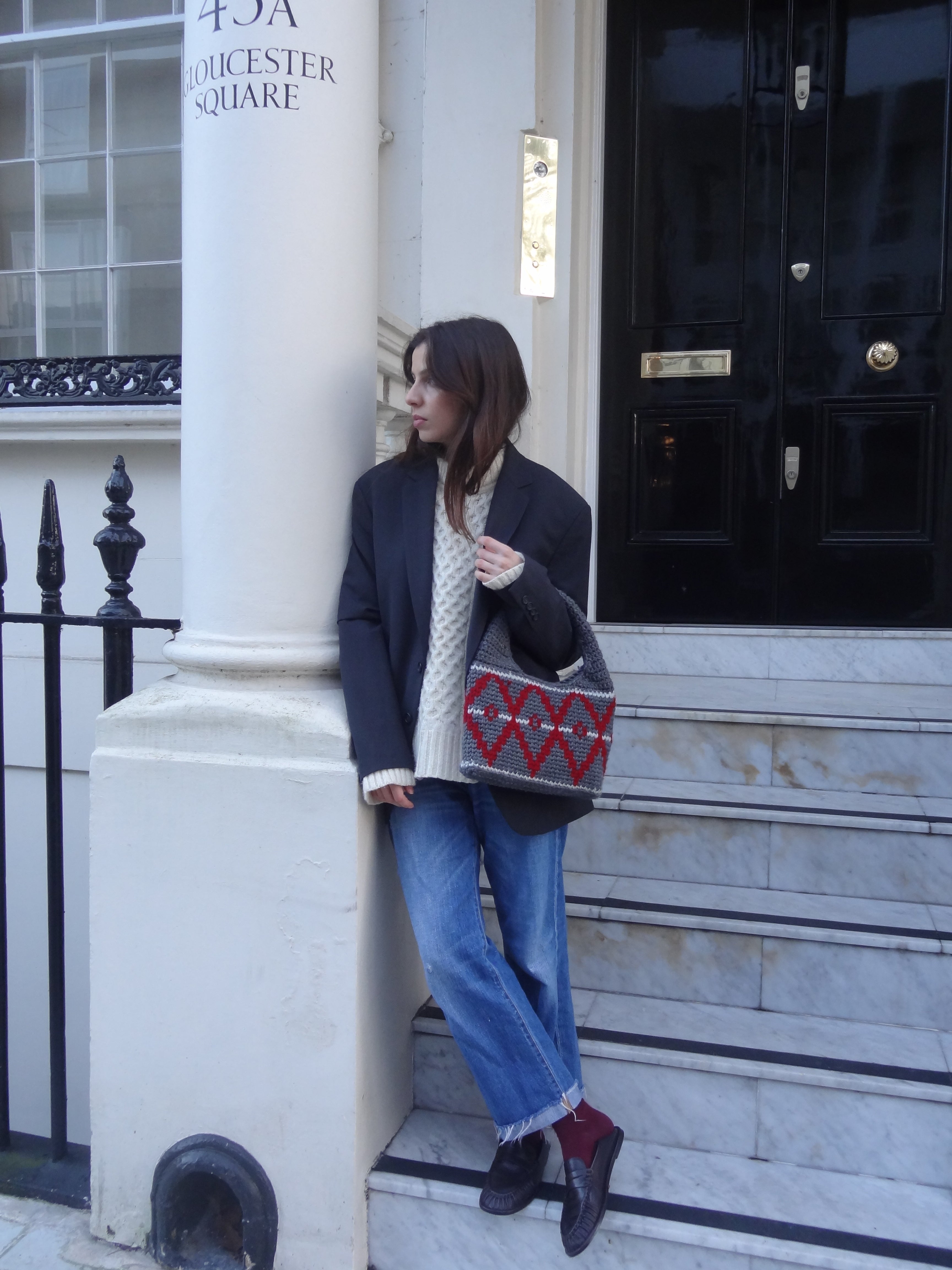Grey Small Wool Hobo Bag
