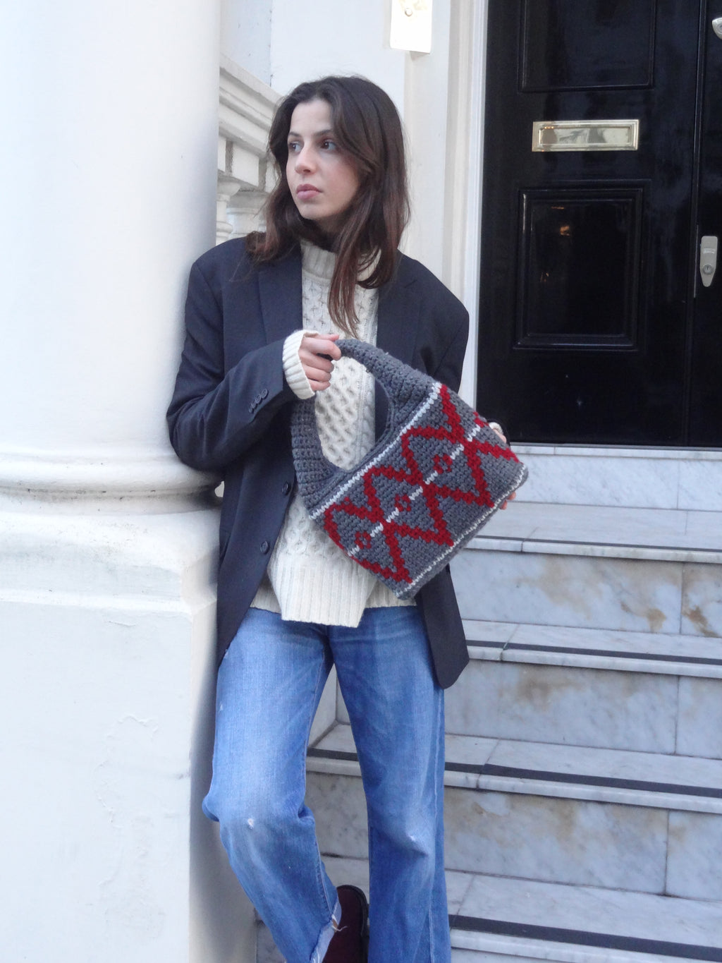 Grey Small Wool Hobo Bag