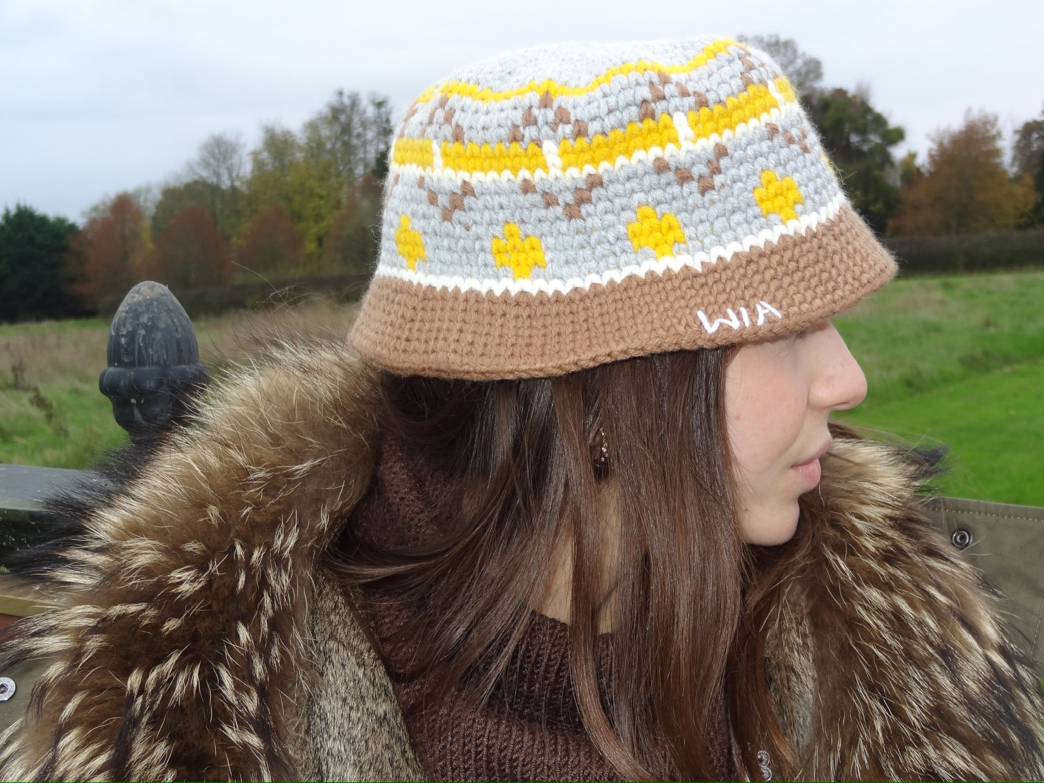 Yellow & Brown Wool Bucket Hat