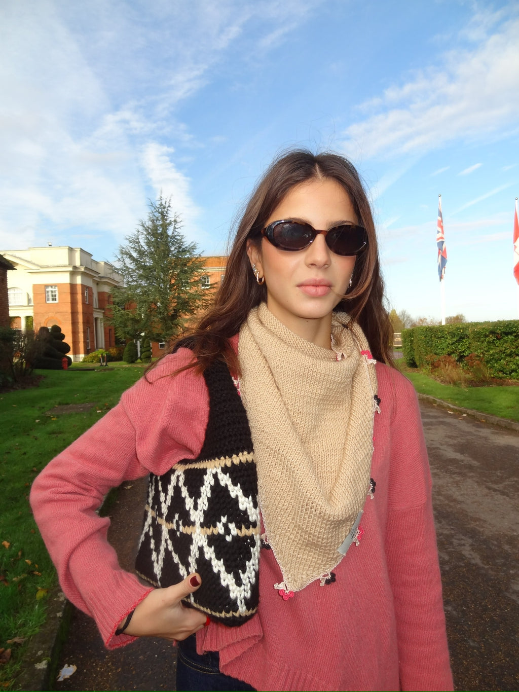 Black Small Wool Hobo Bag