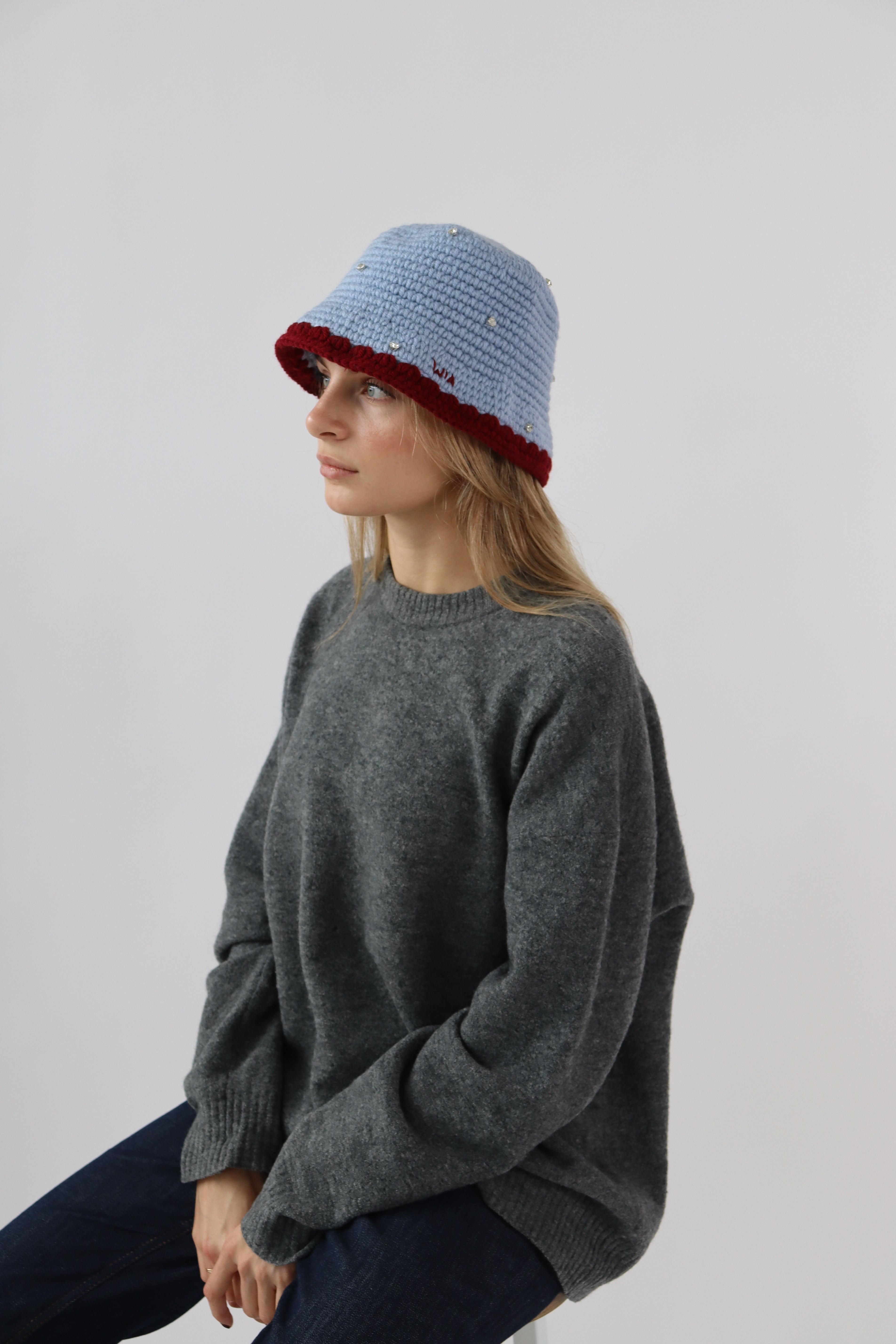 Gem Bucket Hat in Baby Blue