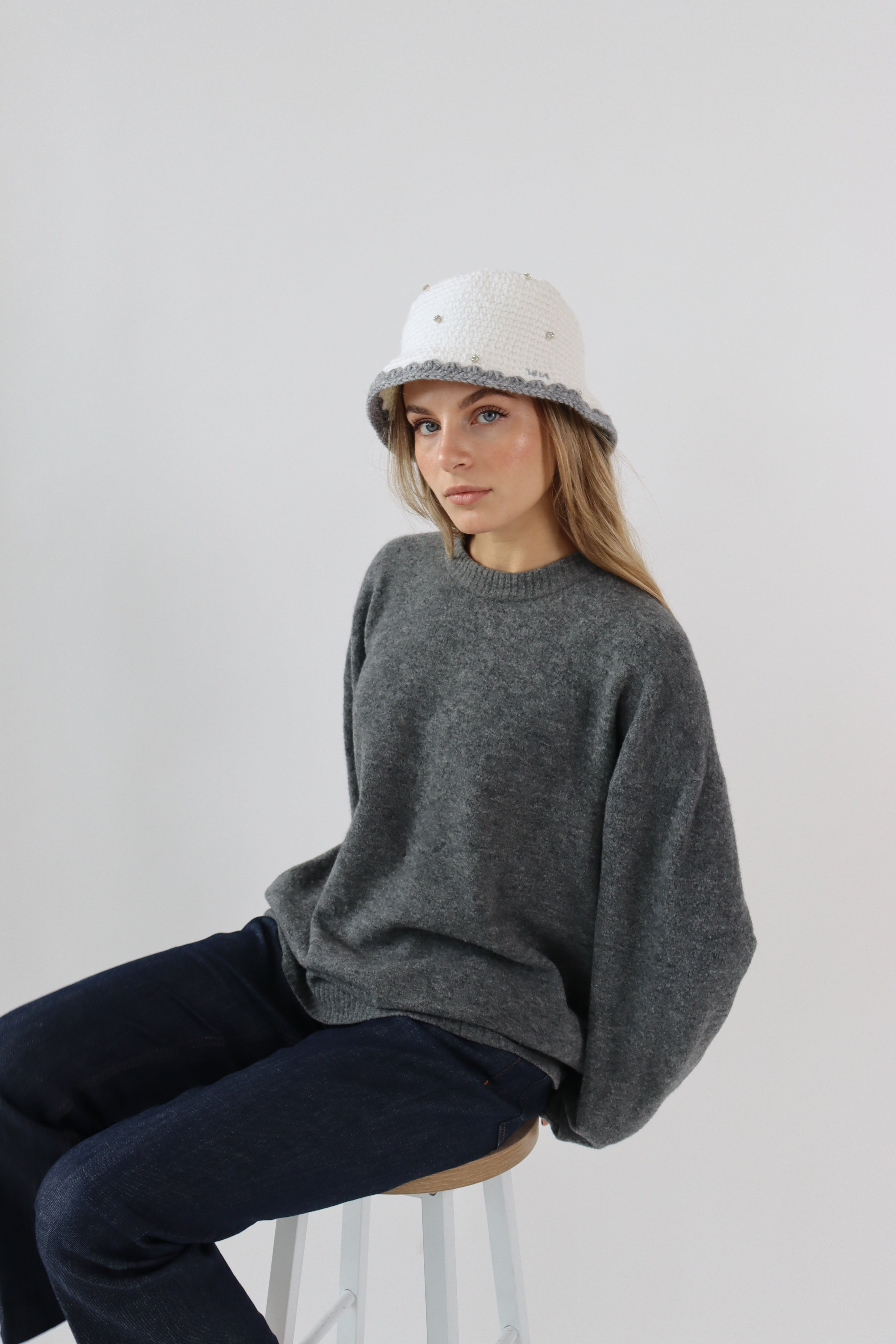 Gem Bucket Hat in White
