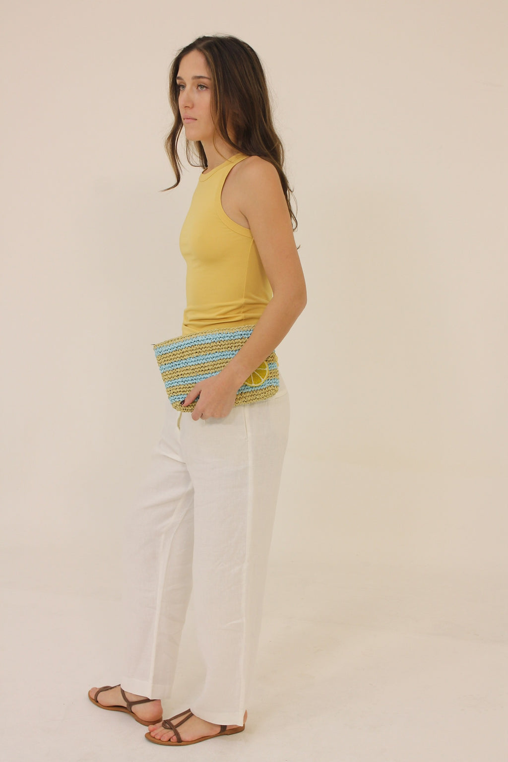 Straw Lemon Striped Clutch