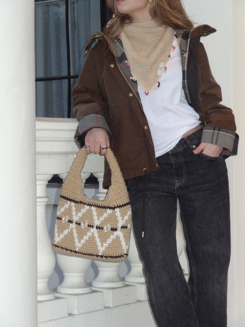 Beige Small Wool Hobo Bag