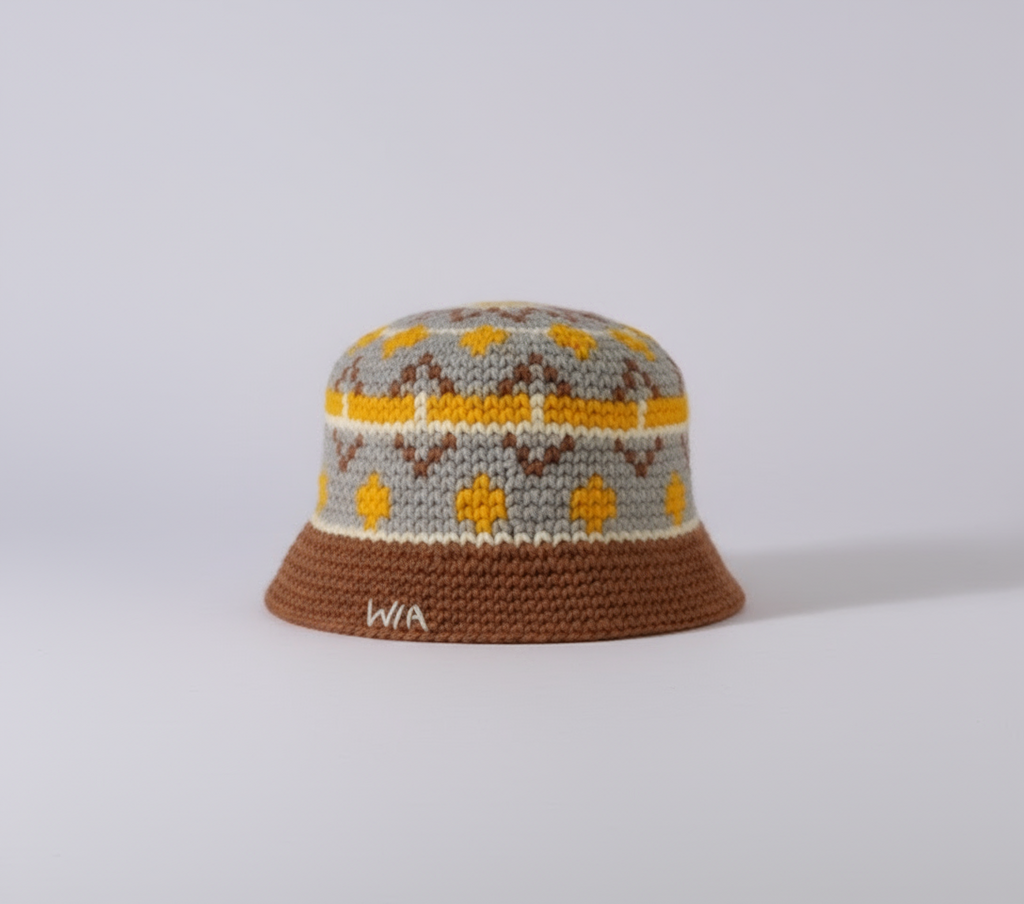 Yellow & Brown Wool Bucket Hat