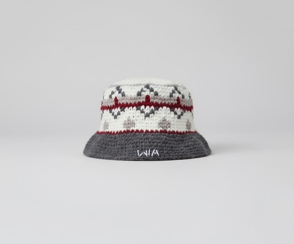 Dark Red & Grey Wool Bucket Hat