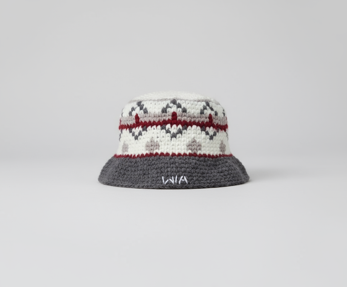 Dark Red & Grey Wool Bucket Hat