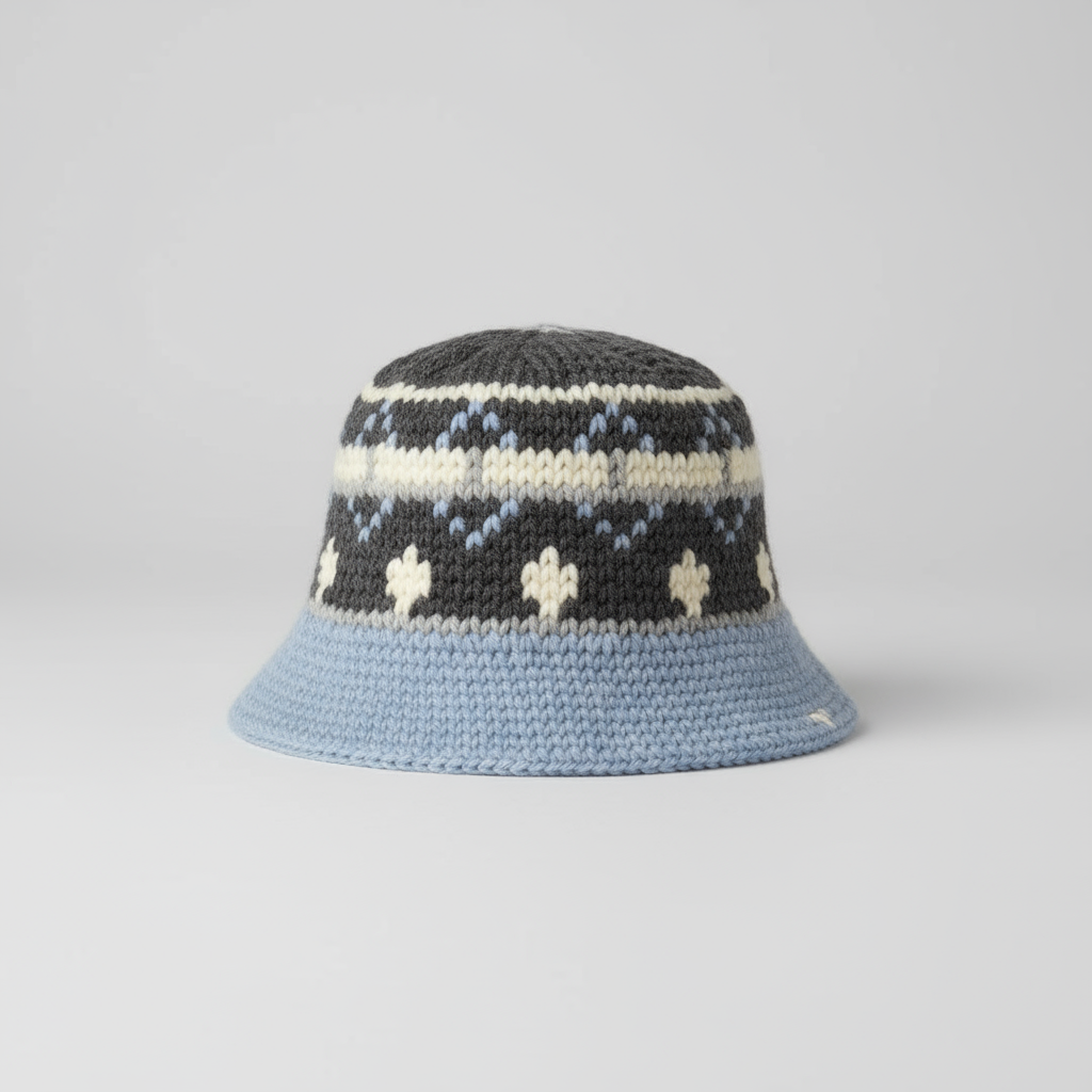 Baby Blue and Grey Wool Bucket Hat