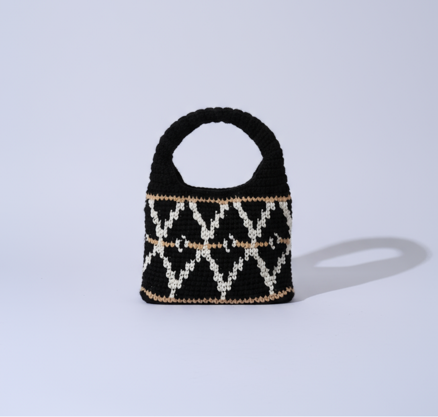 Black Small Wool Hobo Bag