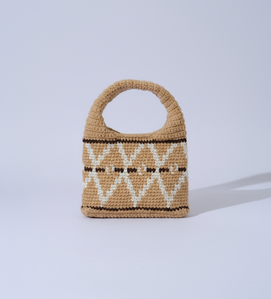 Beige Small Wool Hobo Bag