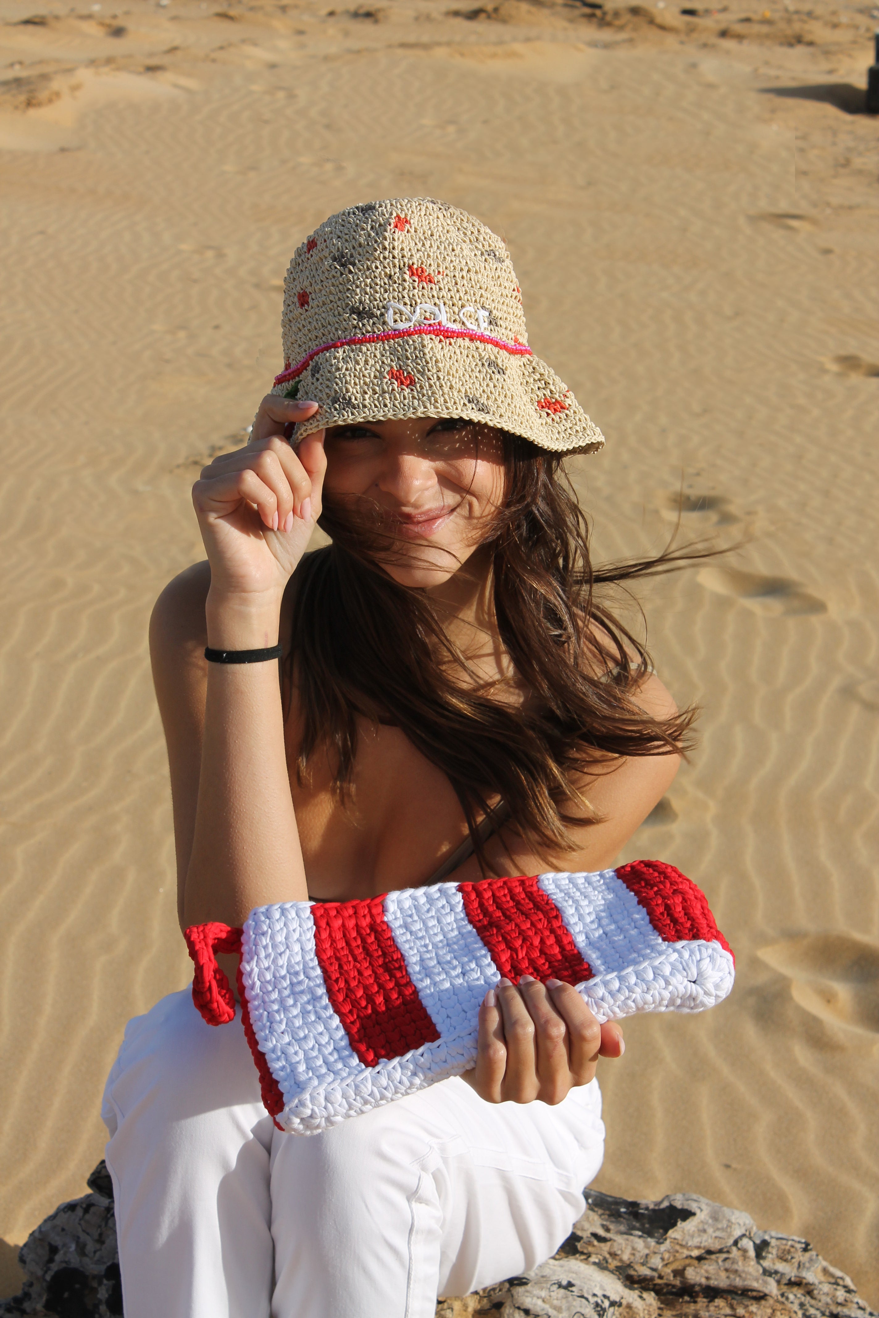 Striped Bikini Clutch Red