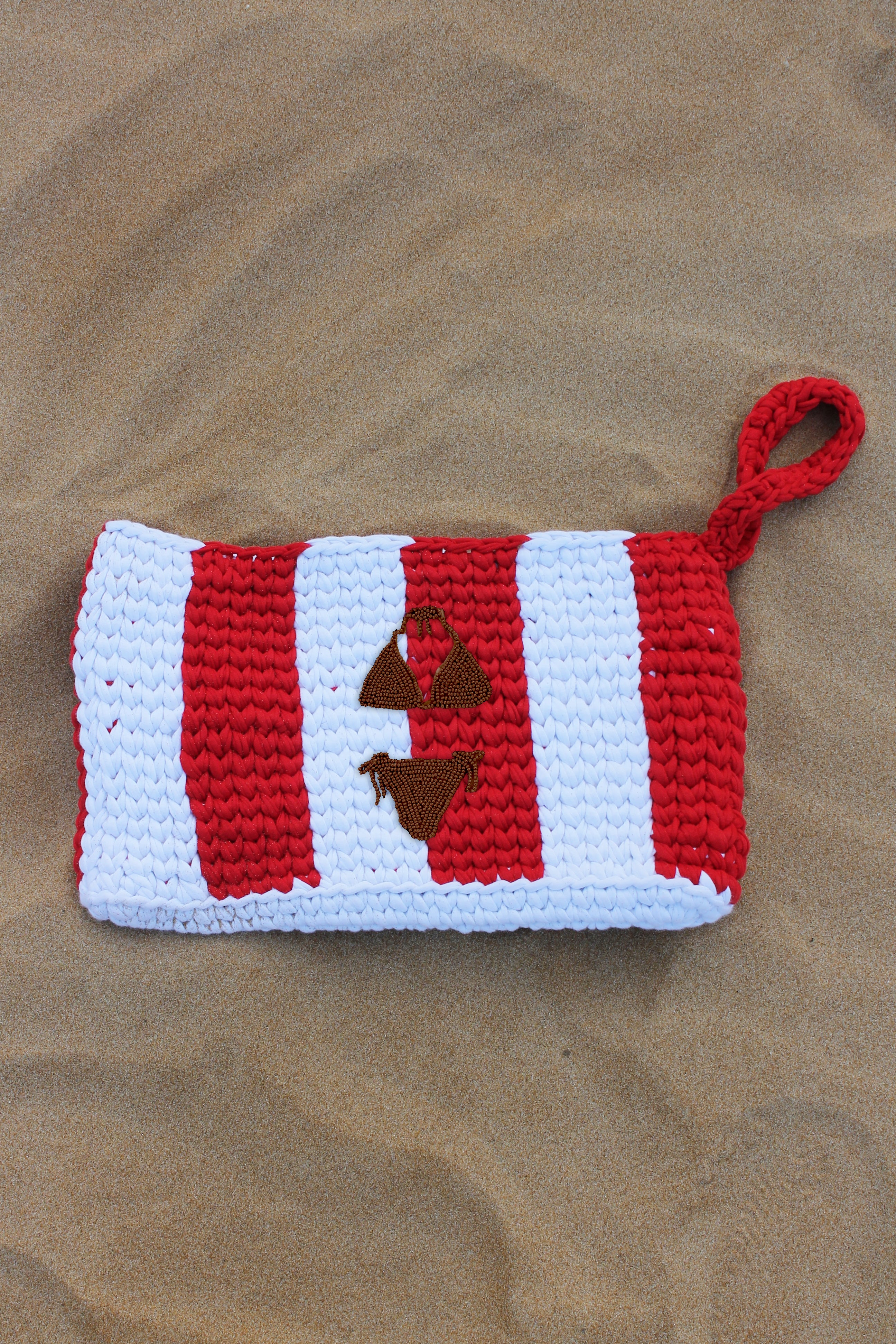 Striped Bikini Clutch Red