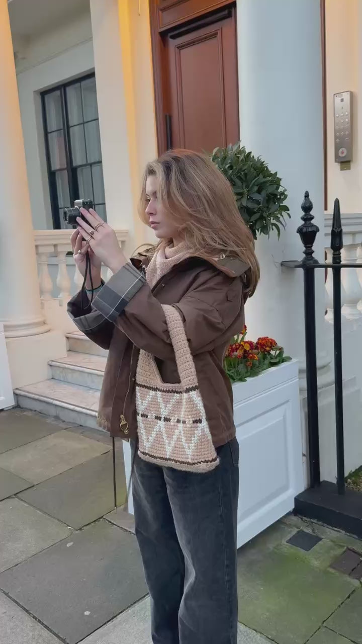 Beige Small Wool Hobo Bag